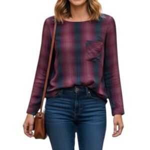 Back lace up plaid soft shirt Anthropologie cloth & stone M